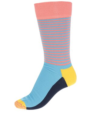 Růžovo-modré unisex pruhované ponožky Happy Socks Half Stripe