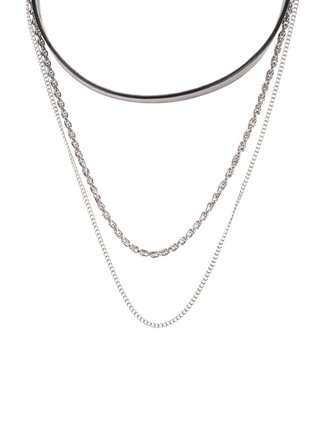Čierny náhrdelník s retiazkou v striebornej farbe Pieces Sille