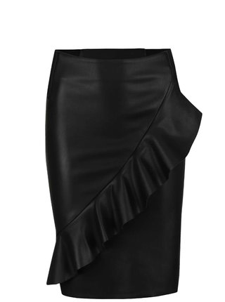 Černá koženková sukně s volánem VERO MODA Ruffle