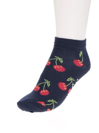 Tmavomodré dámske členkové ponožky s čerešňami Happy Socks Cherry