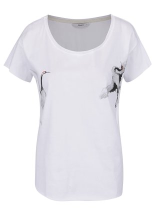 Biele tričko s potlačou ONLY Draw Cranes