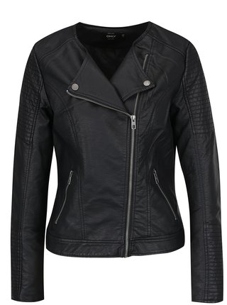 Čierna koženková bunda s prešívanými detailmi ONLY Carly