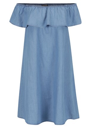 Svetlomodré rifľové šaty s odhalenými ramenami VERO MODA Emilia