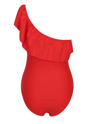 Červené jednodielne plavky cez jedno rameno s volánmi VERO MODA Ella