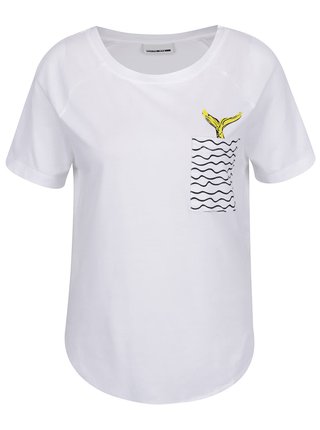Biele voľné tričko s vreckom a potlačou Noisy May Mermaid