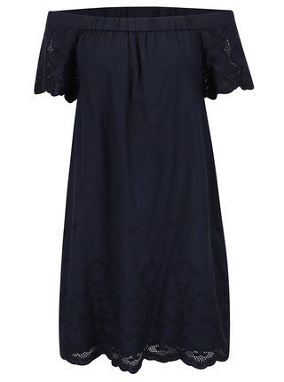 Tmavomodré šaty s odhalenými ramenami a madeirou VILA Girly