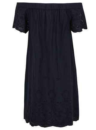 Tmavomodré šaty s odhalenými ramenami a madeirou VILA Girly