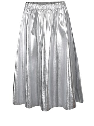 Metalická midi sukňa v striebornej farbe VILA Hellen