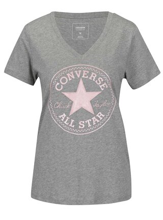 Sivé dámske tričko s ružovou potlačou Converse