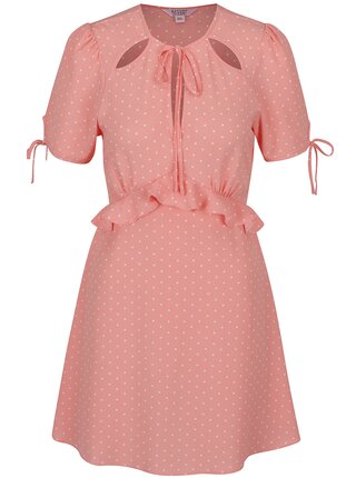 Ružové bodkované šaty s prestrihmi v dekolte Miss Selfridge Petites 