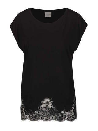 Čierne tričko s čipkovými prvkami Selected Femme Dinella 