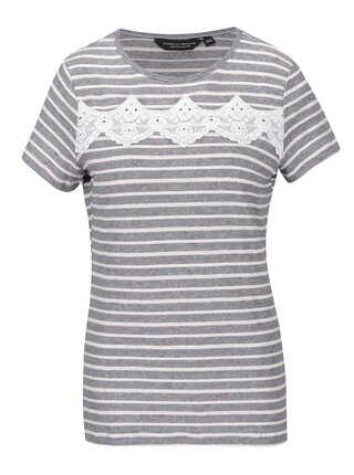 Sivé pruhované tričko s čipkovaným detailom Dorothy Perkins