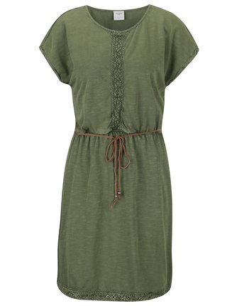 Zelené šaty s čipkovanými detailmi a opaskom VERO MODA Spirit 