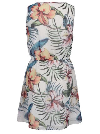Krémové kvetované šaty s volánom ONLY Tropical