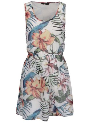 Krémové kvetované šaty s volánom ONLY Tropical
