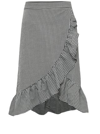 Čierno-biela kockovaná sukňa s volánmi Miss Selfridge