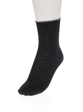 Čierne ponožky s odleskami v striebornej farbe Selected Femme Lucy