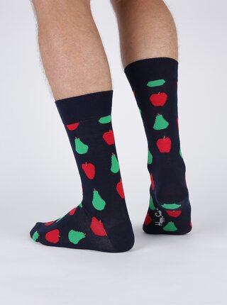 Tmavomodré unisex ponožky s hruškami a jablkami Happy Socks Fruit
