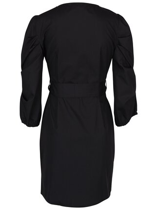 Čierne šaty s prekladaným výstrihom a nariasenými rukávmi Miss Selfridge