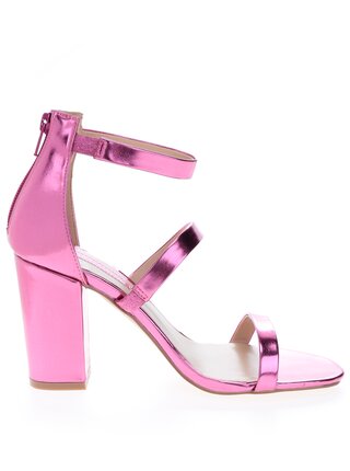 Růžové lesklé sandálky na širokém podpatku Dorothy Perkins   