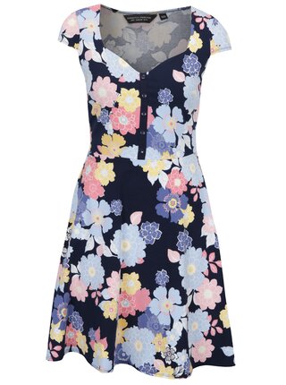 Tmavomodré kvetované šaty s gombíkmi Dorothy Perkins