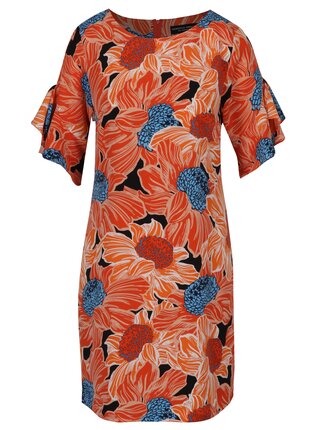 Oranžové kvetované šaty s volánmi na rukávoch Dorothy Perkins