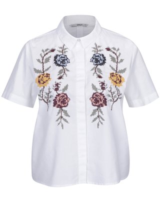 Biela krátka košeľa s výšivkou kvetín ONLY Gala
