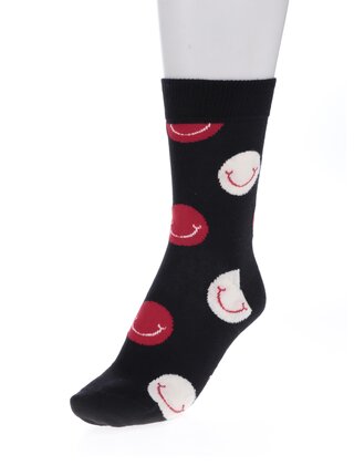 Čierne dámske ponožky s motívom smajlíkov Happy Socks Smile