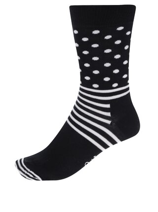 Bielo-čierne dámske bodkované ponožky Happy Socks Stripe Dot