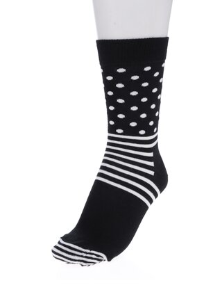 Bielo-čierne dámske bodkované ponožky Happy Socks Stripe Dot