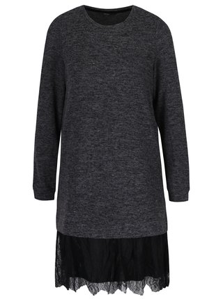 Tmavosivé žíhané svetrové šaty s čipkou VERO MODA Gigi 