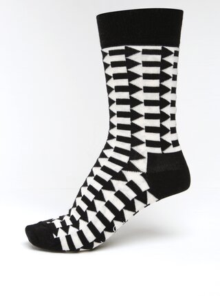 Krémovo-čierne dámske vzorované ponožky Happy Socks Direction