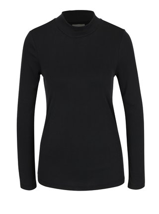 Čierne rebrované tričko s golierikom Selected Femme Aria