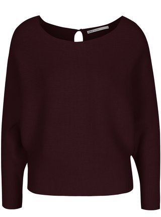 Vínový rebrovaný sveter s netopierími rukávmi ONLY Vita