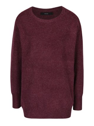 Vínový melírovaný oversize sveter s prímesou vlny z alpaky VERO MODA Colma