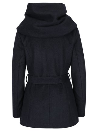 Tmavomodrý melírovaný kabát s prímesou vlny a zaväzovaním v páse ONLY Mary 