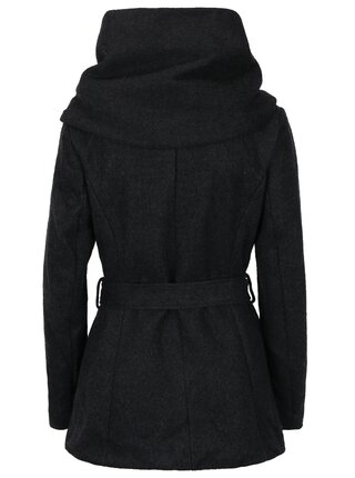 Čierny kabát s prímesou vlny a zaväzovaním v páse ONLY Mary