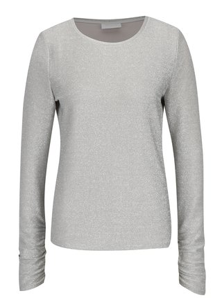 Trblietavé tričko v striebornej farbe s dlhým rukávom VILA Clima