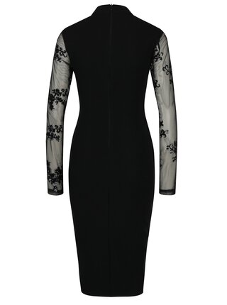 Čierne puzdrové šaty s prestrihom v dekolte a priesvitným rukávom AX Paris