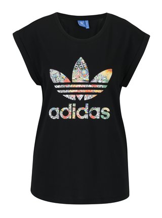 Čierne dámske tričko so vzorovanou potlačou adidas Originals 