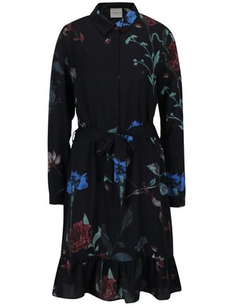 Čierne kvetované košeľové šaty s volánom Selected Femme Maluna