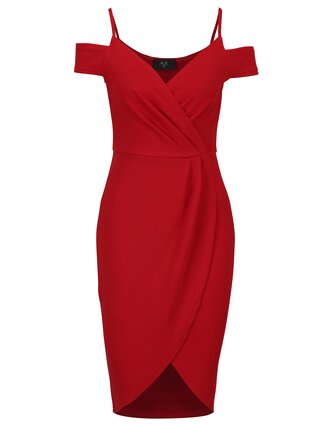 Červené puzdrové prekladané šaty s odhalenými ramenami AX Paris