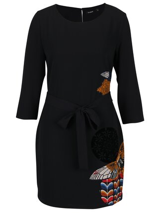 Čierne šaty so vzorom a trojštvrťovým rukávom Desigual Brad