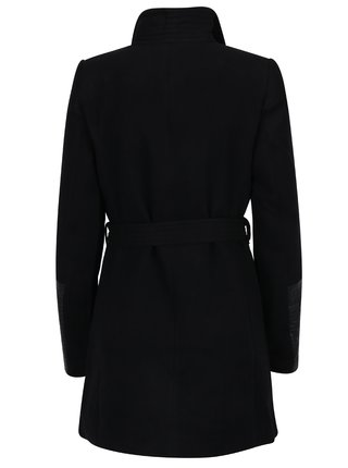 Čierny kabát s koženkovými detailmi VERO MODA Cala