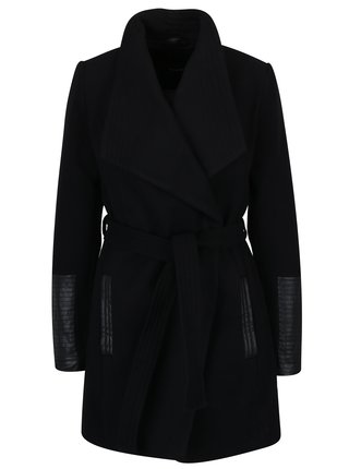 Čierny kabát s koženkovými detailmi VERO MODA Cala