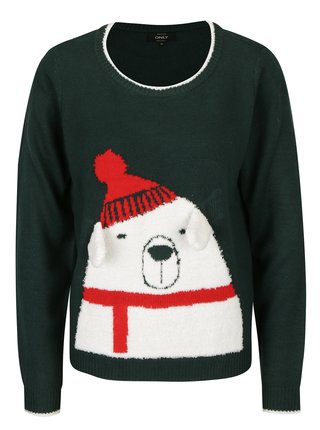 Tmavozelený sveter s motívom medveďa ONLY Polar Bear