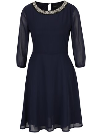 Tmavomodré šaty s ozdobnými detailmi Mela London