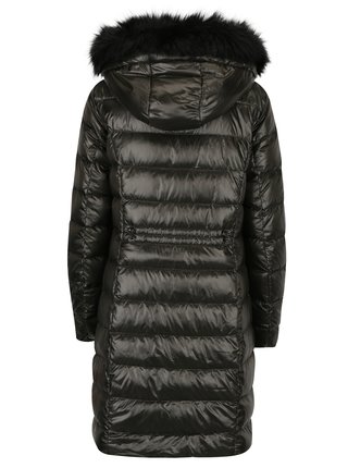 Kaki prešívaný páperový zimný kabát s umelým kožúškom VERO MODA Onella