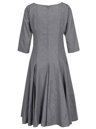 Sivé vlnené šaty s prekladaným dekoltom a nášivkou Lena Criveanu