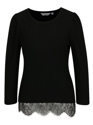 Čierny sveter s čipkovým lemom Dorothy Perkins Petite